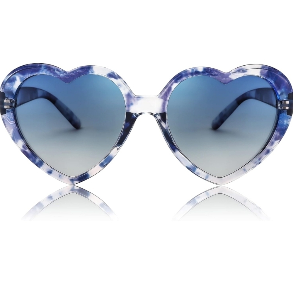 New! 2 pairs sunglasses red and blue frame love heart summer spring women's - Picture 2 of 6